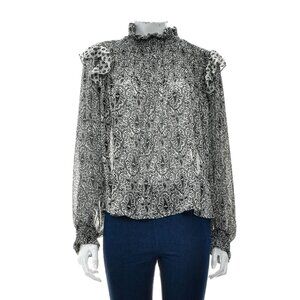 Zara Black & White Paisley Print Long Sleeve Smocked Blouse Size  XS
